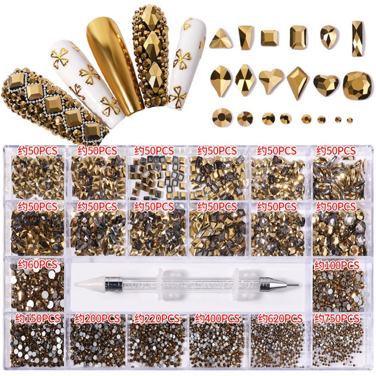 17 Set 1Box Custom Nail Rhinestone Box Diamond Nail Multi Shape 3D Glass Crystals Flatback Bulk Rhinestones For Nails Supplies