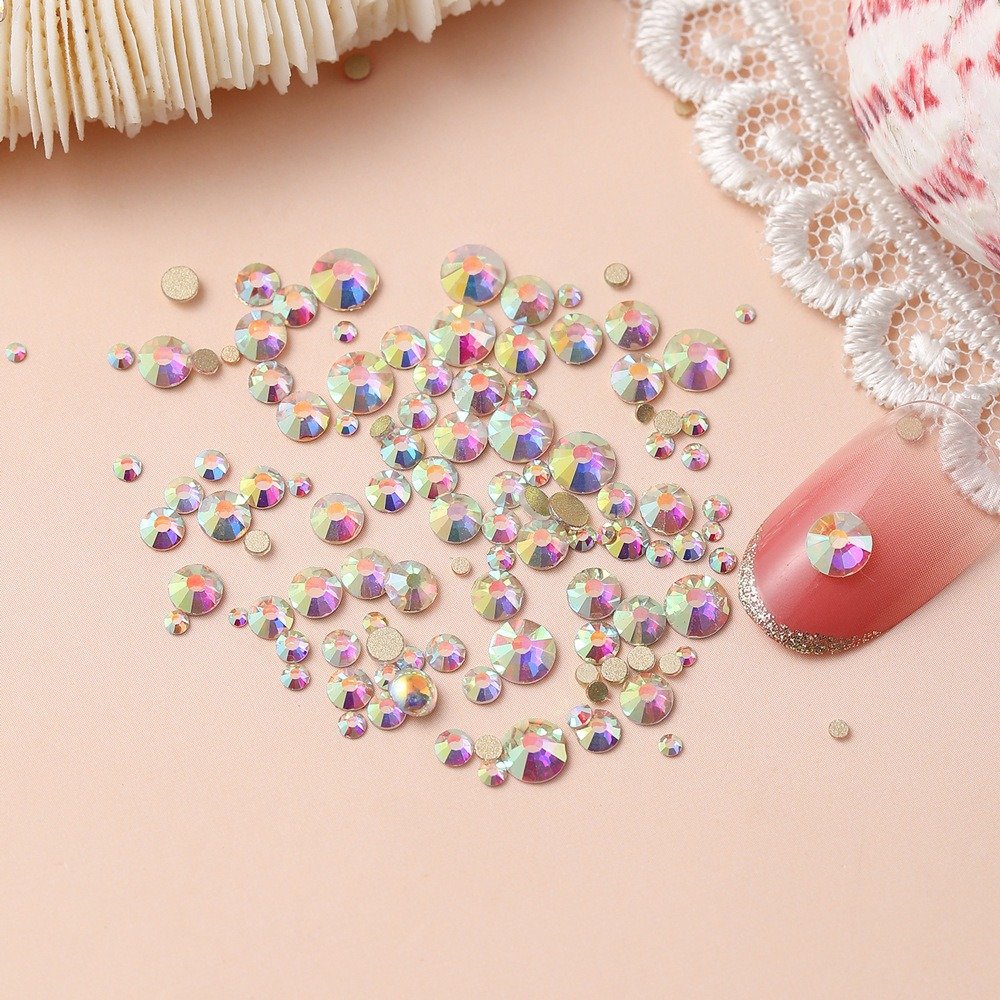 Wholesale Mixed Size SS3-SS20 Golden Bottom Non Hotfix Rhinestone Flatback Glass Crystal Nail Rhinestones