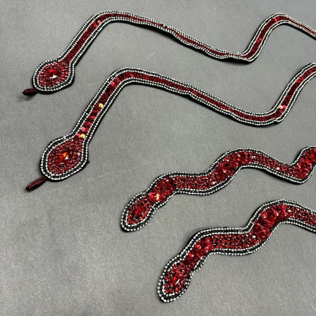 ZSY Handmade Red Snake Patches Rhinestone Snake Sew-On Patch for Clothing Shoes Hats and Bags Rhinestone Sequined Appliques