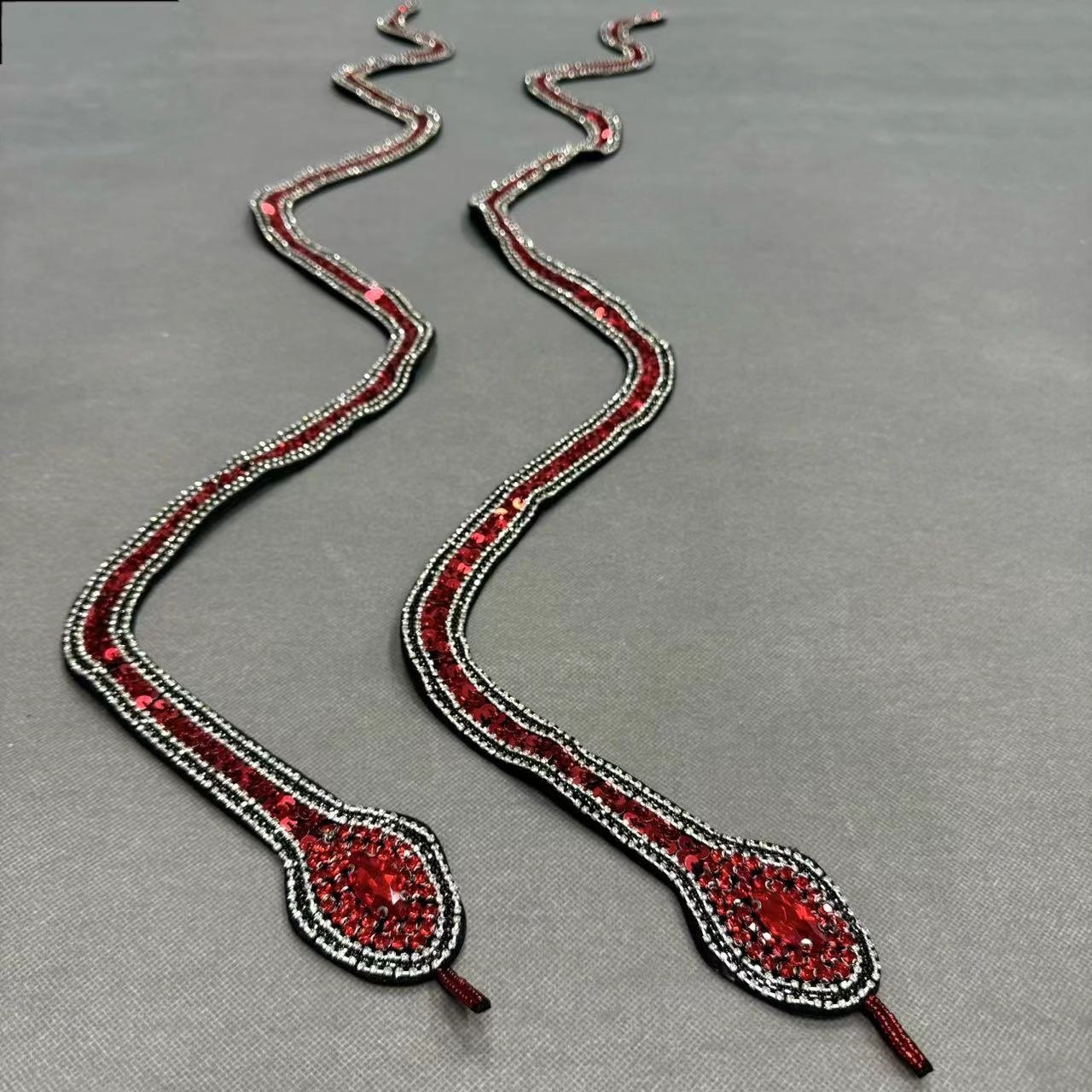 ZSY Handmade Red Snake Patches Rhinestone Snake Sew-On Patch for Clothing Shoes Hats and Bags Rhinestone Sequined Appliques