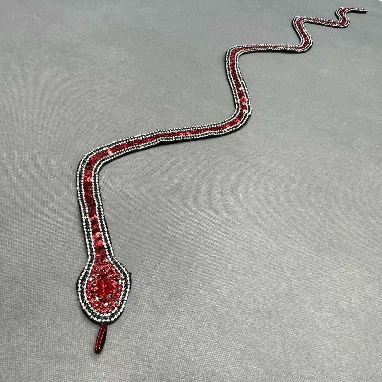 ZSY Handmade Red Snake Patches Rhinestone Snake Sew-On Patch for Clothing Shoes Hats and Bags Rhinestone Sequined Appliques
