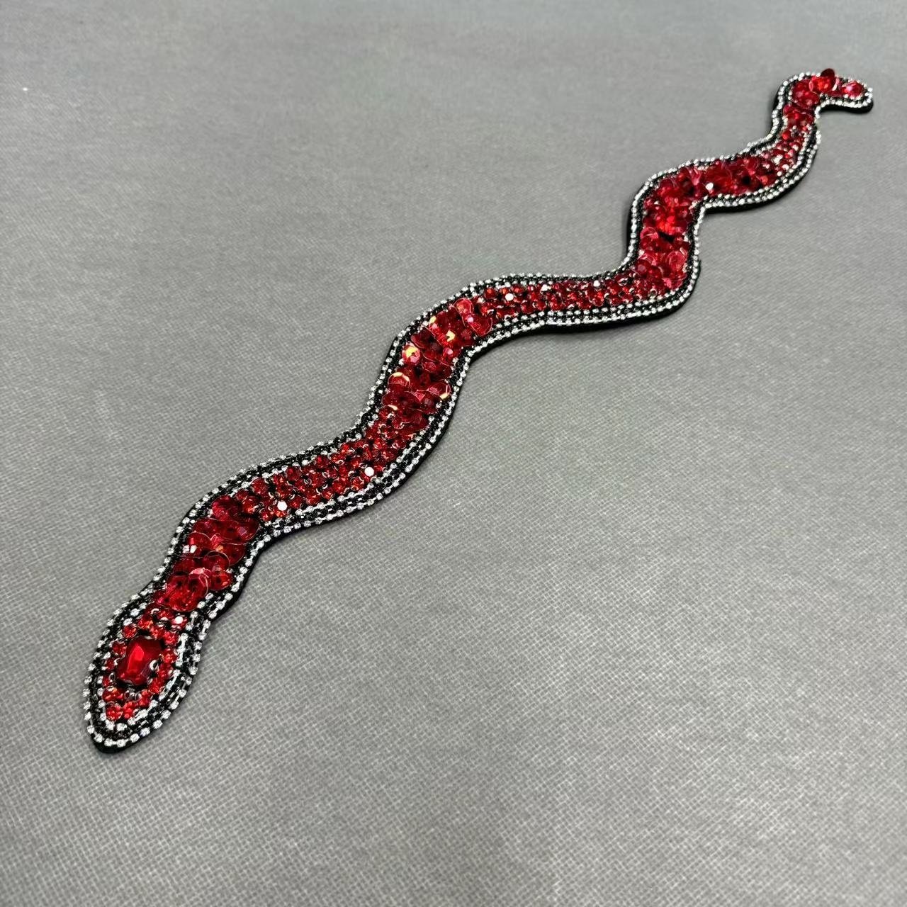 ZSY Handmade Red Snake Patches Rhinestone Snake Sew-On Patch for Clothing Shoes Hats and Bags Rhinestone Sequined Appliques