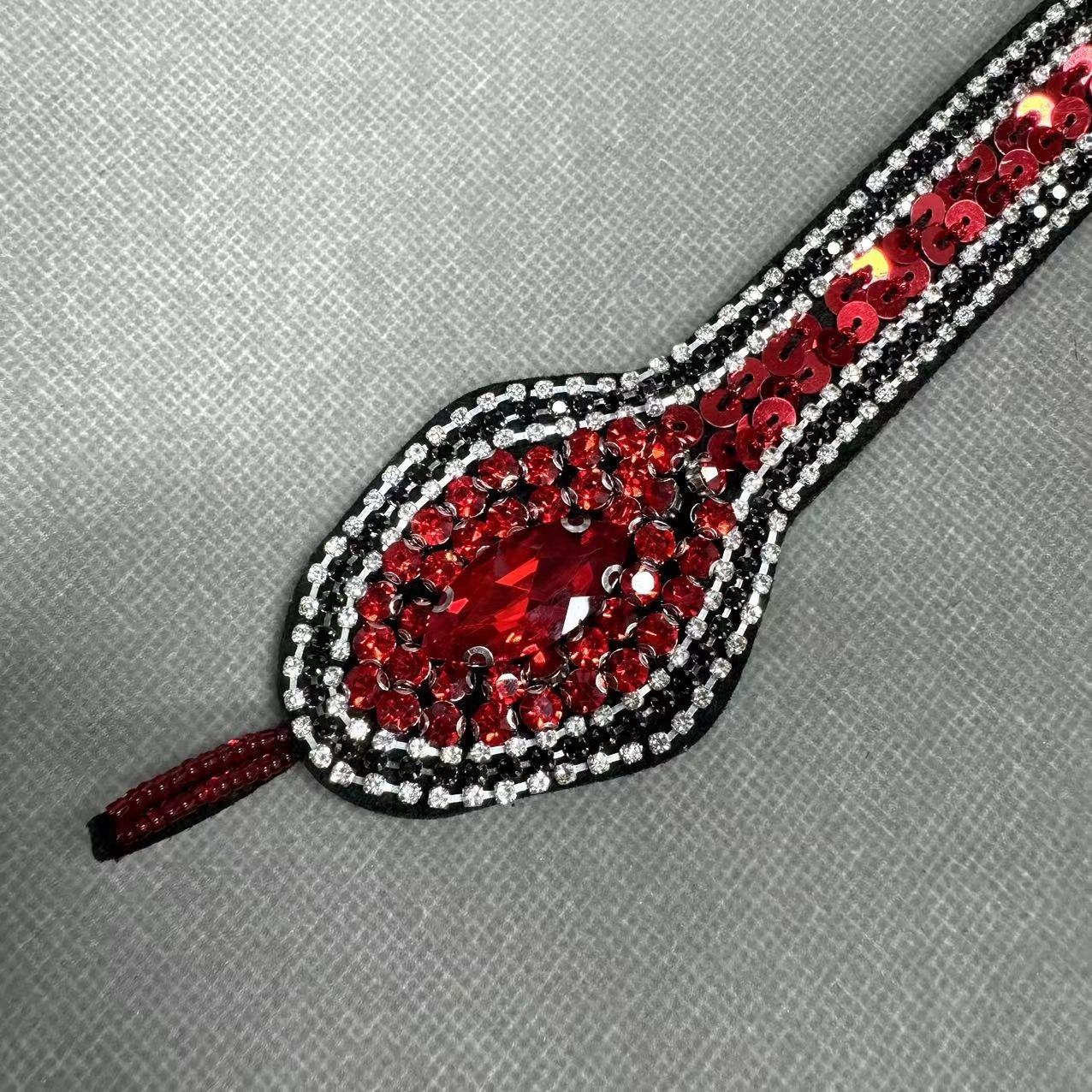 ZSY Handmade Red Snake Patches Rhinestone Snake Sew-On Patch for Clothing Shoes Hats and Bags Rhinestone Sequined Appliques