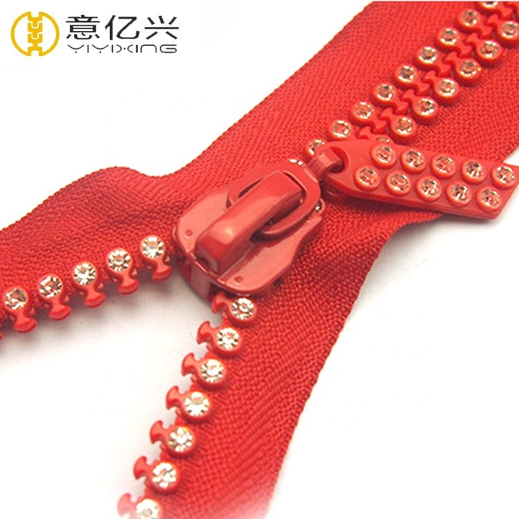 YYX Custom New Design Plastic Diamond Rhinestone Zip Zipper
