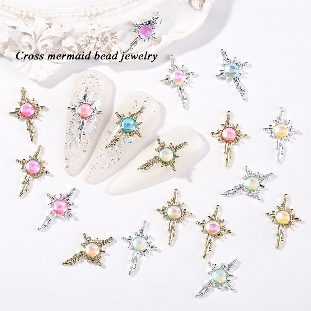 Y2K gold alloy cross nail rhinestone decoration, DIY nail rhinestone jewelry