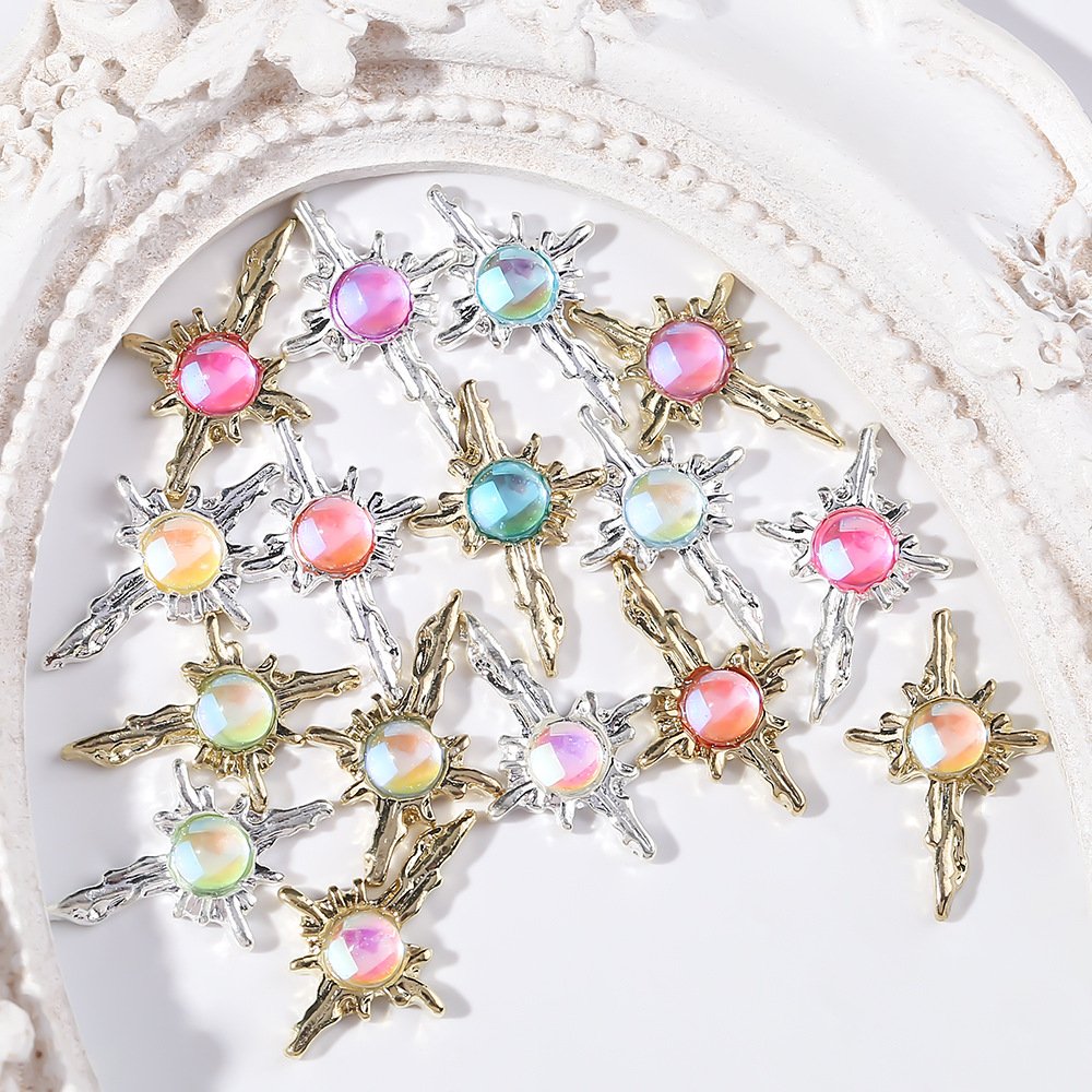 Y2K gold alloy cross nail rhinestone decoration, DIY nail rhinestone jewelry
