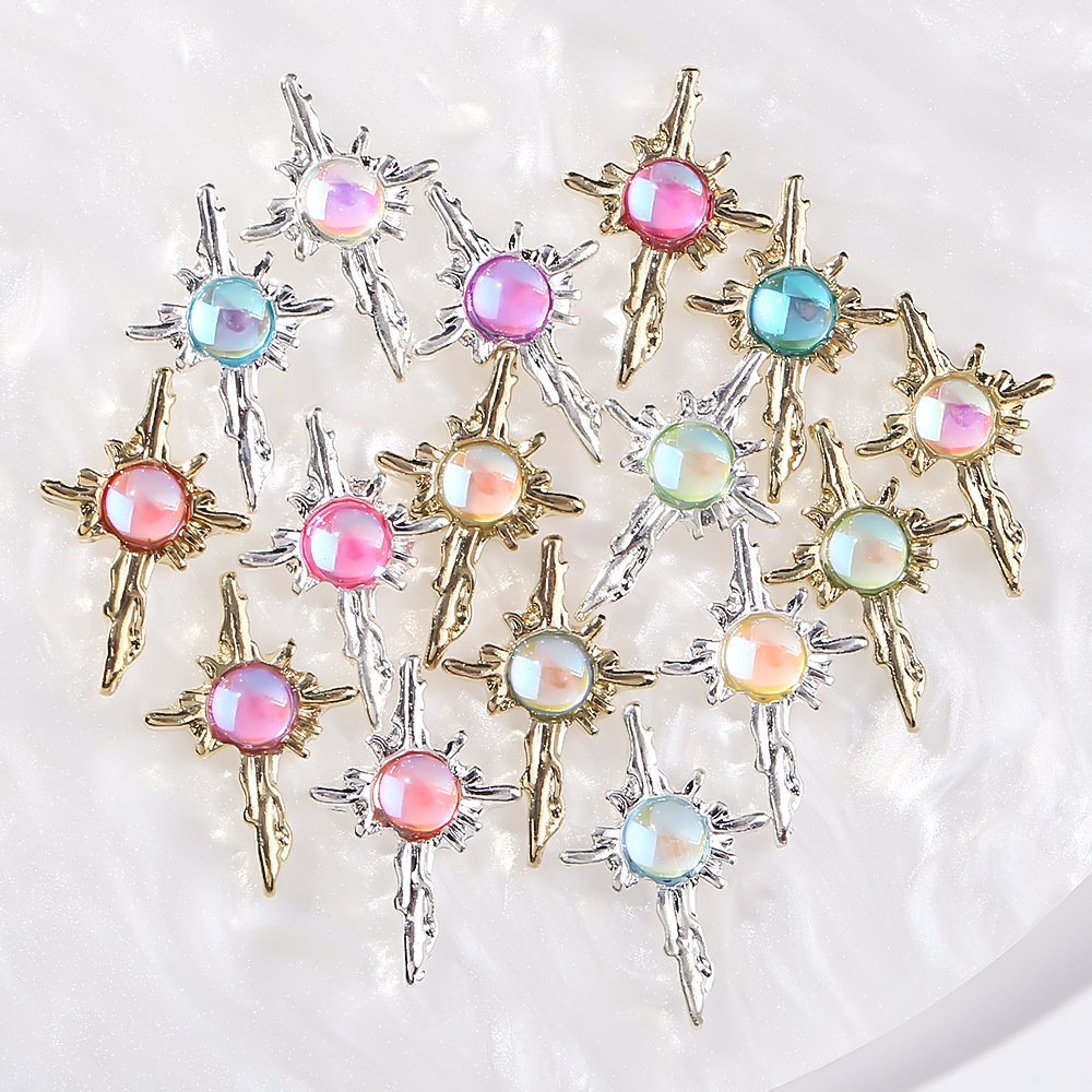 Y2K gold alloy cross nail rhinestone decoration, DIY nail rhinestone jewelry