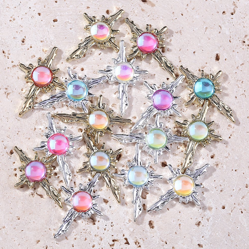 Y2K gold alloy cross nail rhinestone decoration, DIY nail rhinestone jewelry