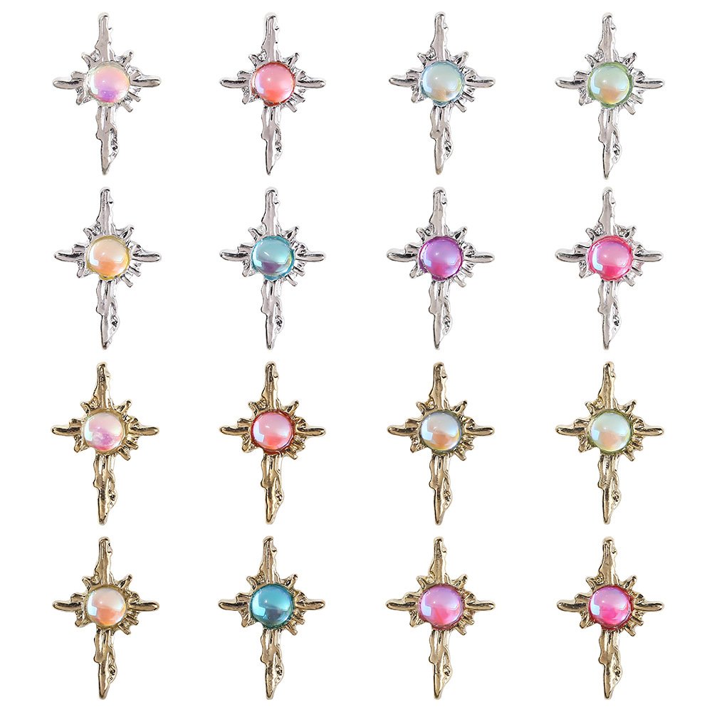 Y2K gold alloy cross nail rhinestone decoration, DIY nail rhinestone jewelry