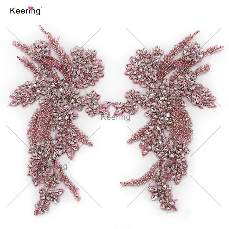 WDP-296 Gold Glass Crystal Beaded Rhinestone Wedding Bodice Sash Applique For Bridal Bridesmaid Evening Party Dancing Dress