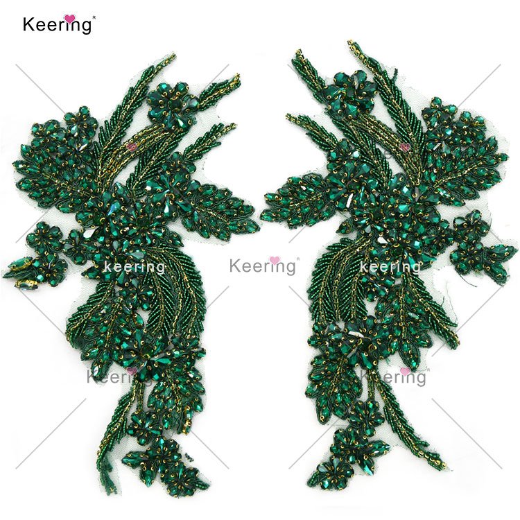 WDP-296 Gold Glass Crystal Beaded Rhinestone Wedding Bodice Sash Applique For Bridal Bridesmaid Evening Party Dancing Dress