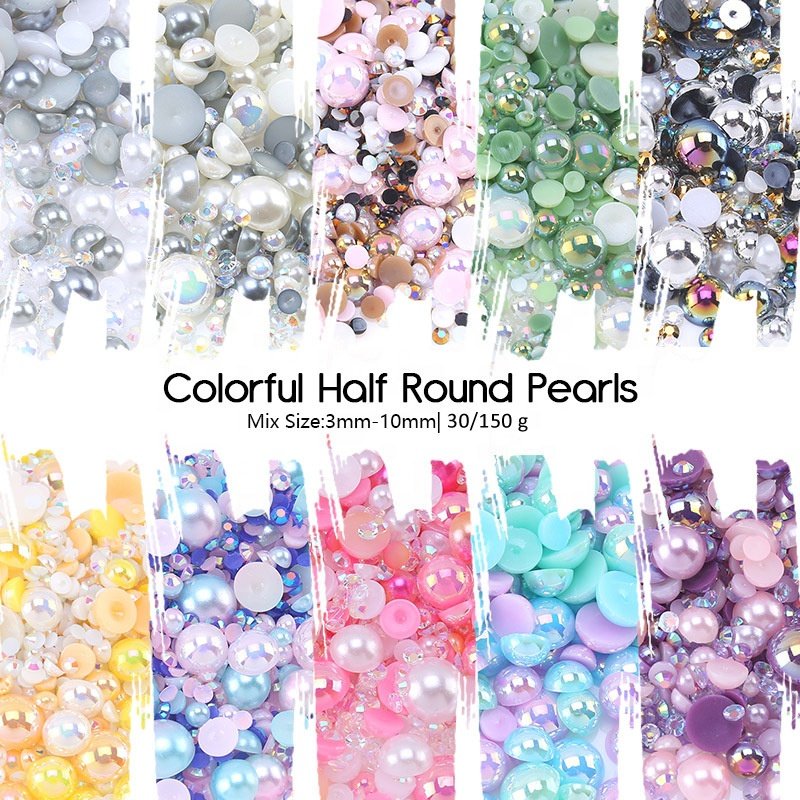 Juli Wholesale Mix Size Pink Color Flat Back Pearls Rhinestone Applique Half Round Beads Flatback Pearls For Decoration