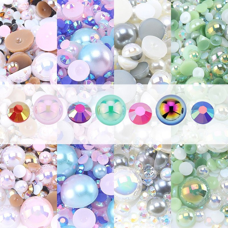 Juli Wholesale Mix Size Pink Color Flat Back Pearls Rhinestone Applique Half Round Beads Flatback Pearls For Decoration