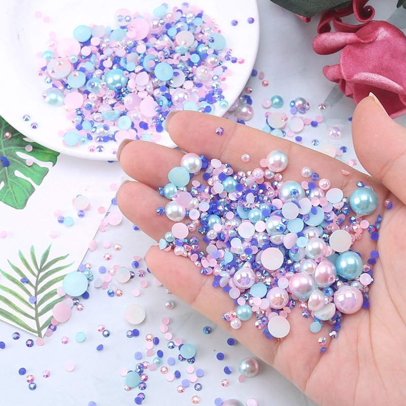 Juli Wholesale Mix Size Pink Color Flat Back Pearls Rhinestone Applique Half Round Beads Flatback Pearls For Decoration