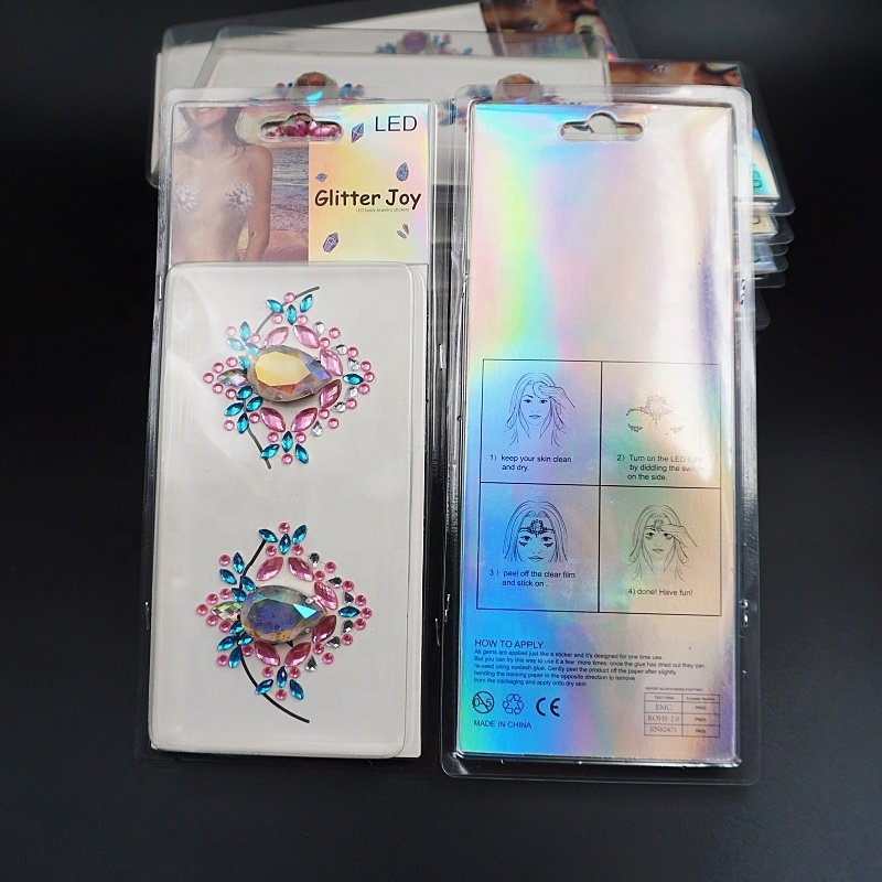 Free sample wholesale Rhinestone Tattoo face gems festival halloween Fashion LED Jewelry Sticker Crystal Sticker