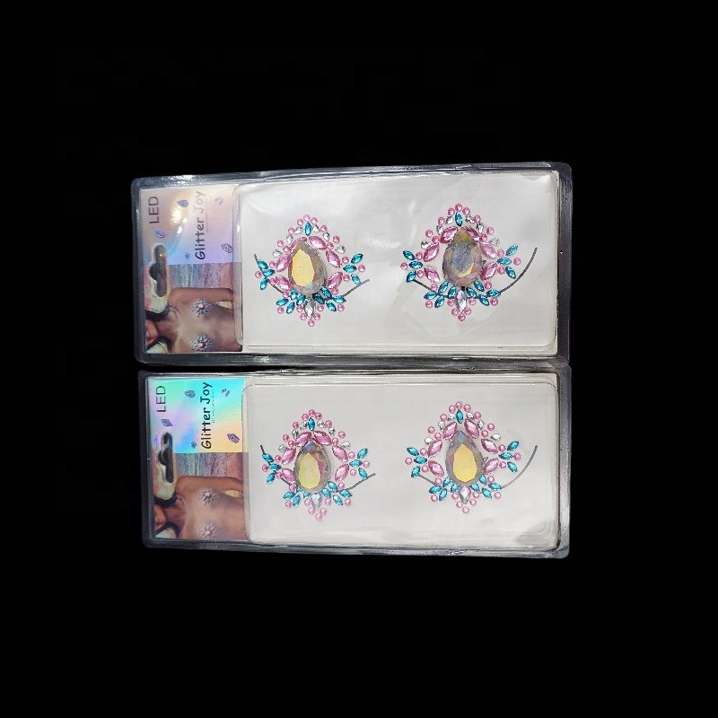 Free sample wholesale Rhinestone Tattoo face gems festival halloween Fashion LED Jewelry Sticker Crystal Sticker