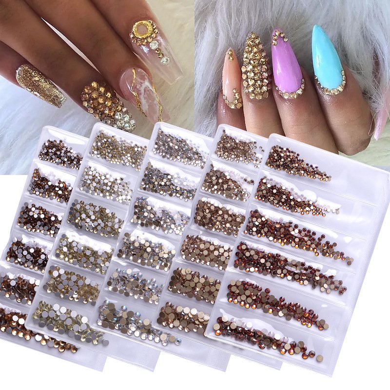 1440pcs Crystal AB/Clear Nail Rhinestone SS4~SS16 Gold/Pink/Red Flat-Back Non HotFix 3D Glass Nail Art Rhinestones