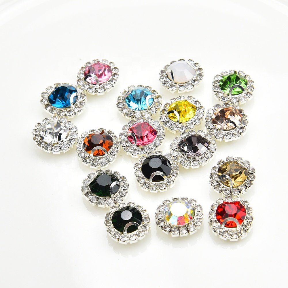 8Mm Round Glass Crystal Rhinestones With Silver Lace Claw Glitter Sunflower Strass Bead Bag Wedding Dress Diy Sewing Accessories