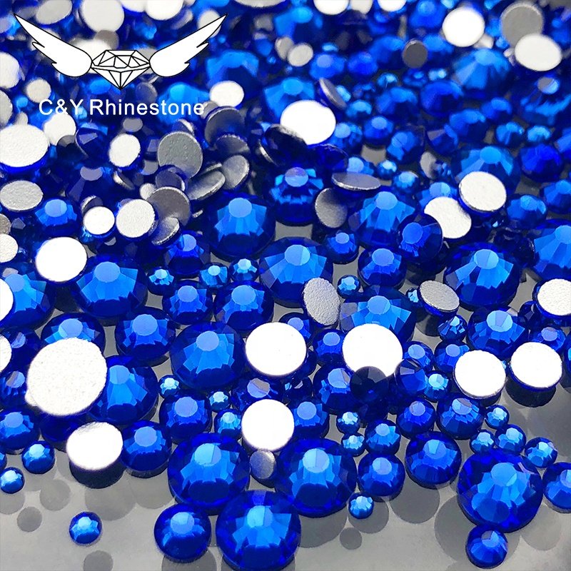 High Quality Nail Art Glass Flatback Round Acrylic Crystal Decorations Sapphire Blue Rhinestone