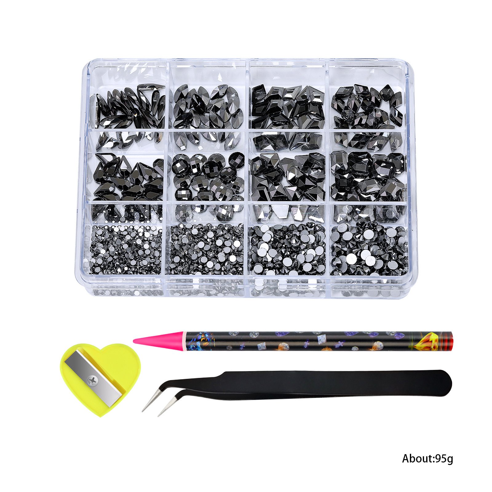 12Grids Flat Back Round Bead Charm Gem Stone Jewelry Diamond Crystal Nail Art Rhinestones Kit with Dotting pen Tweezer