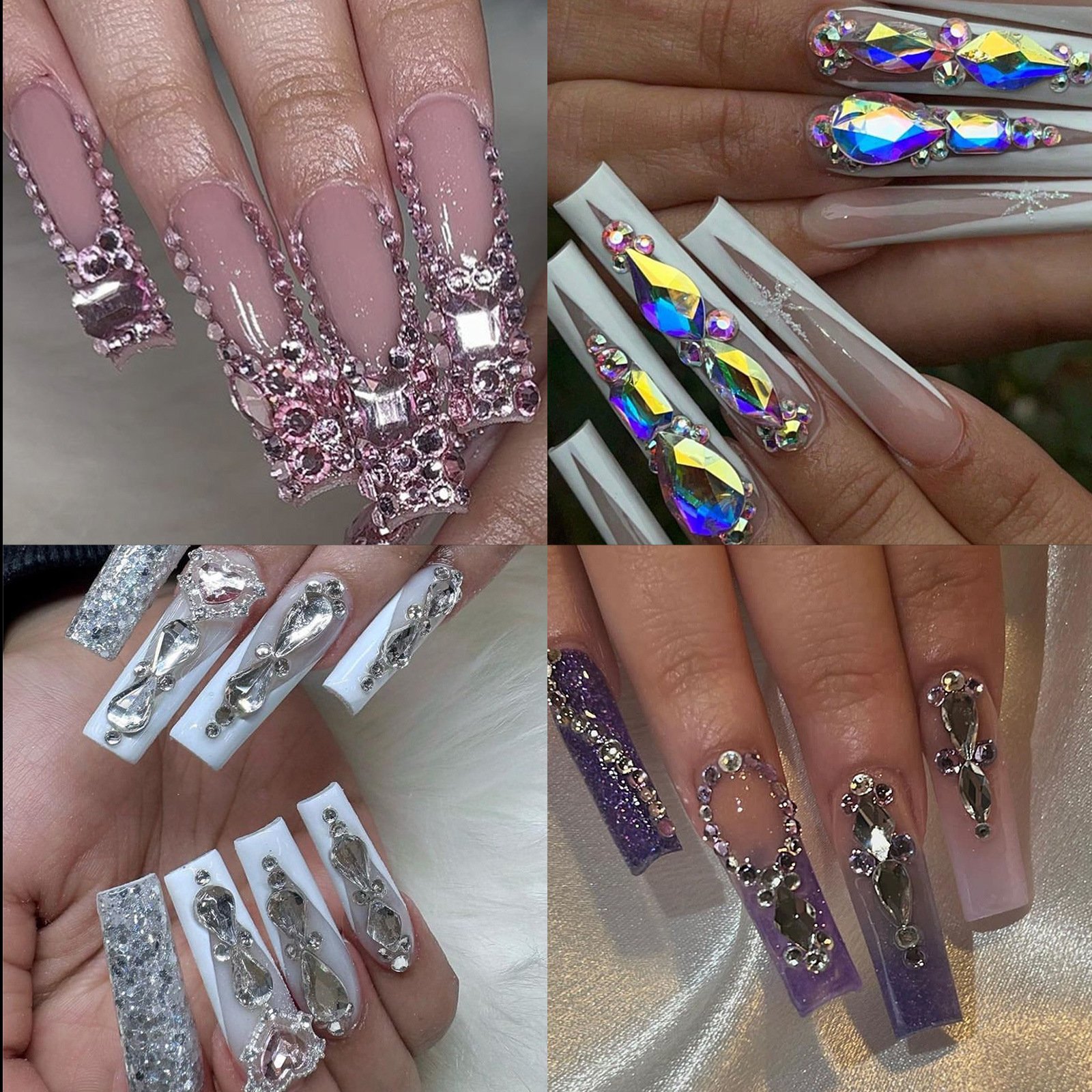 12Grids Flat Back Round Bead Charm Gem Stone Jewelry Diamond Crystal Nail Art Rhinestones Kit with Dotting pen Tweezer