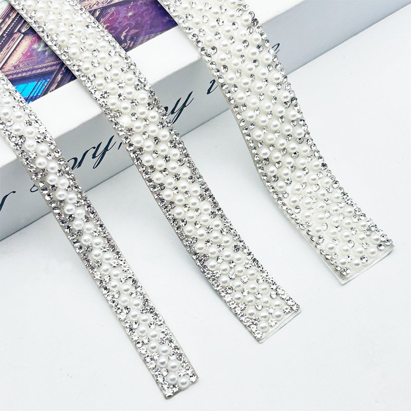 3mm Pearl Trim Rhinestone Applique Ribbon Self Adhesive Pearl Strip For Dress Belt Decoration Clothing Accessories