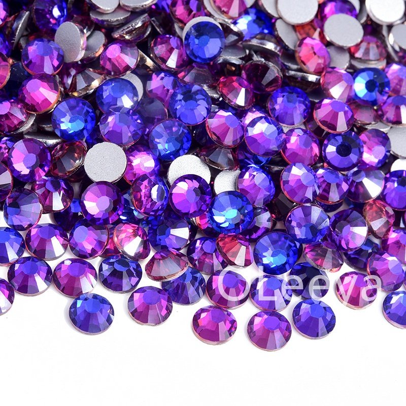 OLeeya Hot Selling Sparkle Purple Colors 12 to 16 Cuts Glass Crystals Flatback Non Hotfix Rhinestone for Garment Accessories