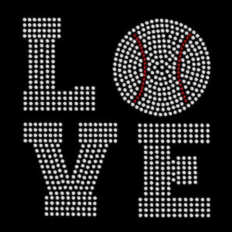 Wholesale Love Rhinestone Transfer Custom Rhinestone Heat Transfer Baseball Motif Hot Fix Rhinestone