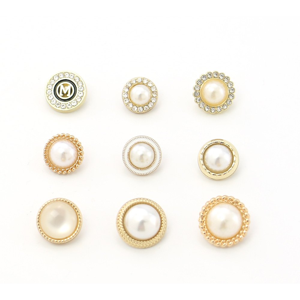 Wholesale Fashion Decorative Metal Alloy Pearl Rhinestone Shank Button for Sewing