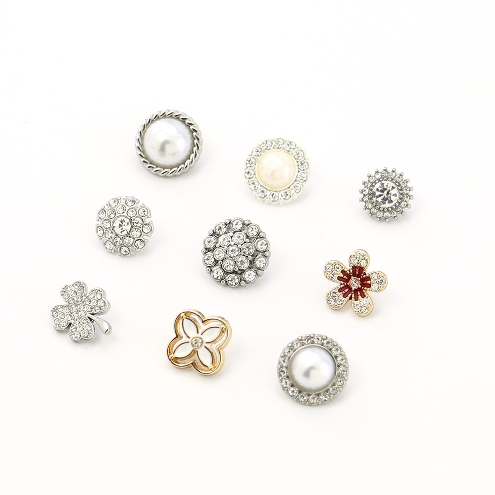 Wholesale Fashion Decorative Metal Alloy Pearl Rhinestone Shank Button for Sewing