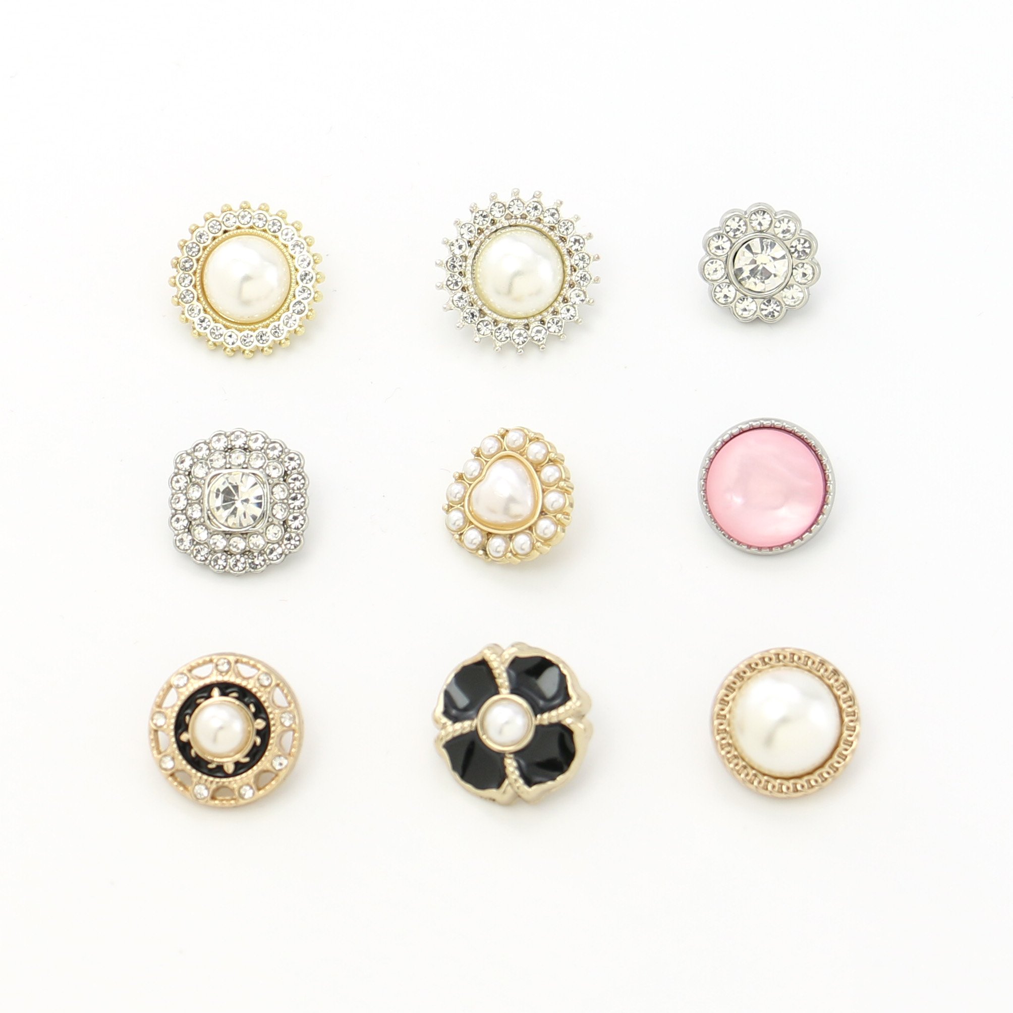 Wholesale Fashion Decorative Metal Alloy Pearl Rhinestone Shank Button for Sewing