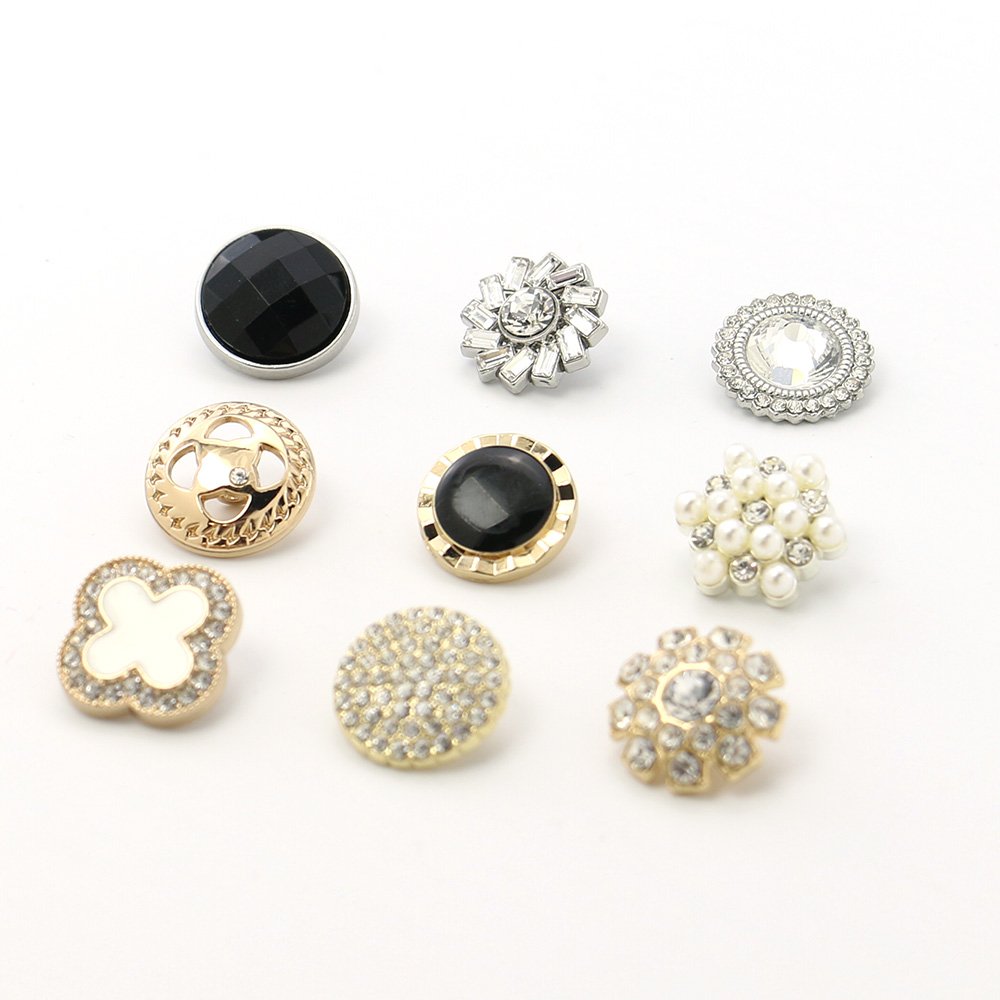 Wholesale Fashion Decorative Metal Alloy Pearl Rhinestone Shank Button for Sewing