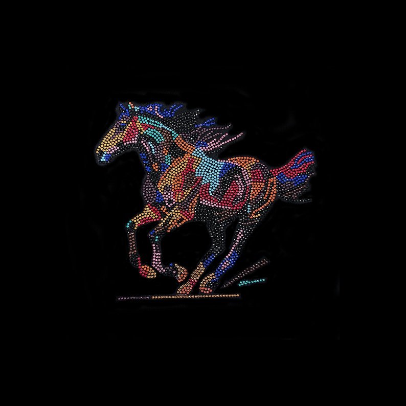 Custom crystal hot-fix bling strass template horse design rhinestone iron on heat press transfers motif for clothing tshirt
