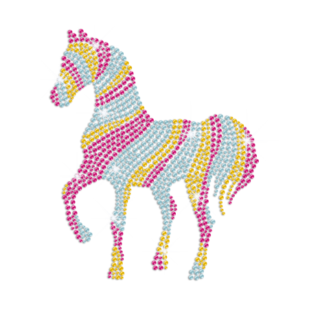 Custom crystal hot-fix bling strass template horse design rhinestone iron on heat press transfers motif for clothing tshirt