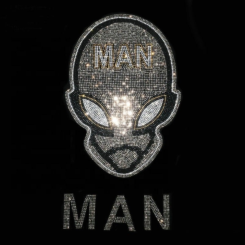 China Factory Designer Custom Font Letter Rhinestone Template Flame Text Hotfix Motif Transfer For DIY Shirt Heat Press Design