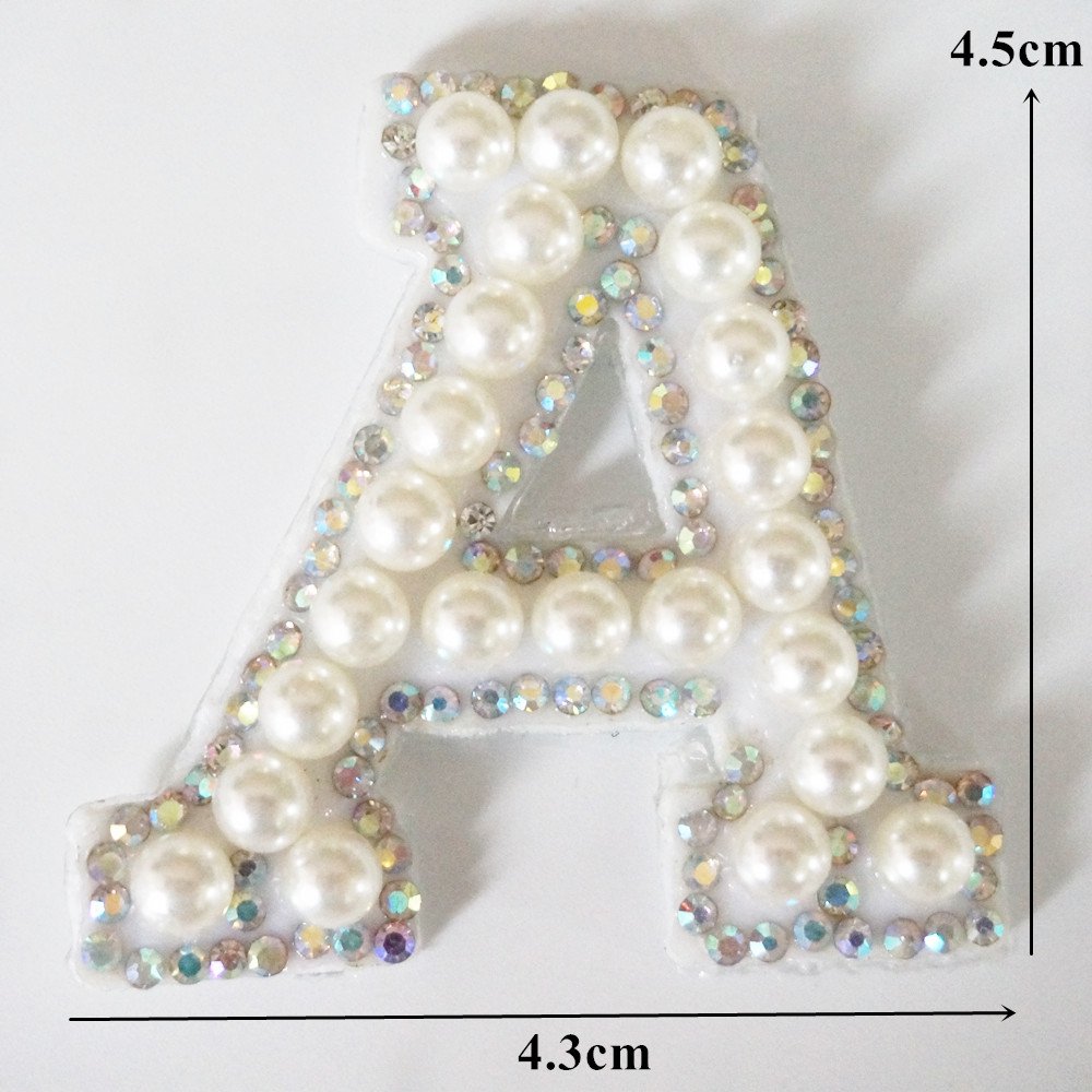 New A-Z Pearl Rhinestone English Letter Patches Iron on Stickers Applique 3D Handmade Beaded Diy Letter Design Pearl Rhinestones
