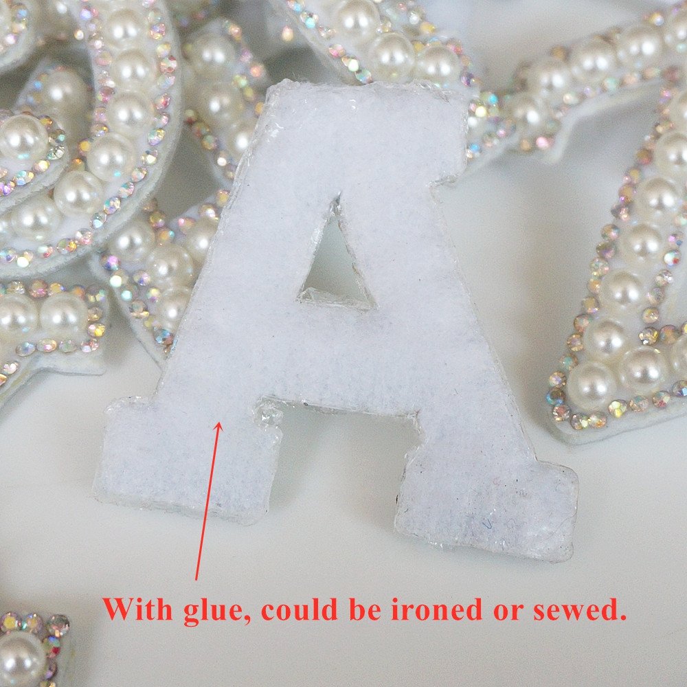 New A-Z Pearl Rhinestone English Letter Patches Iron on Stickers Applique 3D Handmade Beaded Diy Letter Design Pearl Rhinestones
