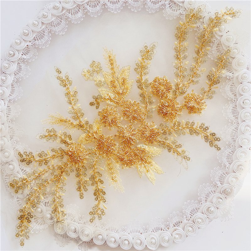 Multi Colors Garment Bridal Wedding Evening Dress Embroidery Rhinestone Pearl Beading 3D Lace Applique