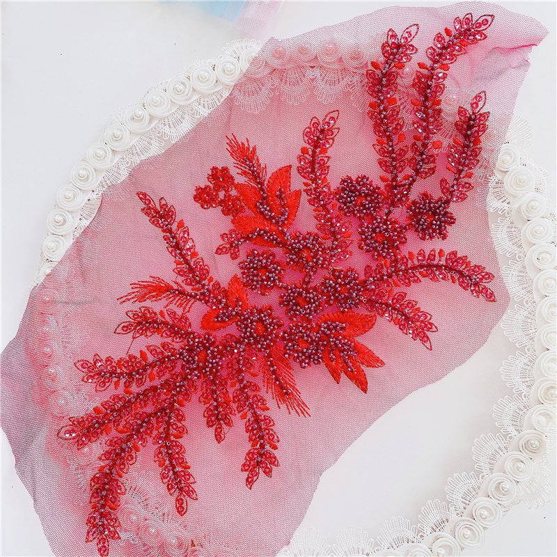 Multi Colors Garment Bridal Wedding Evening Dress Embroidery Rhinestone Pearl Beading 3D Lace Applique