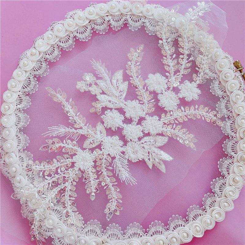Multi Colors Garment Bridal Wedding Evening Dress Embroidery Rhinestone Pearl Beading 3D Lace Applique