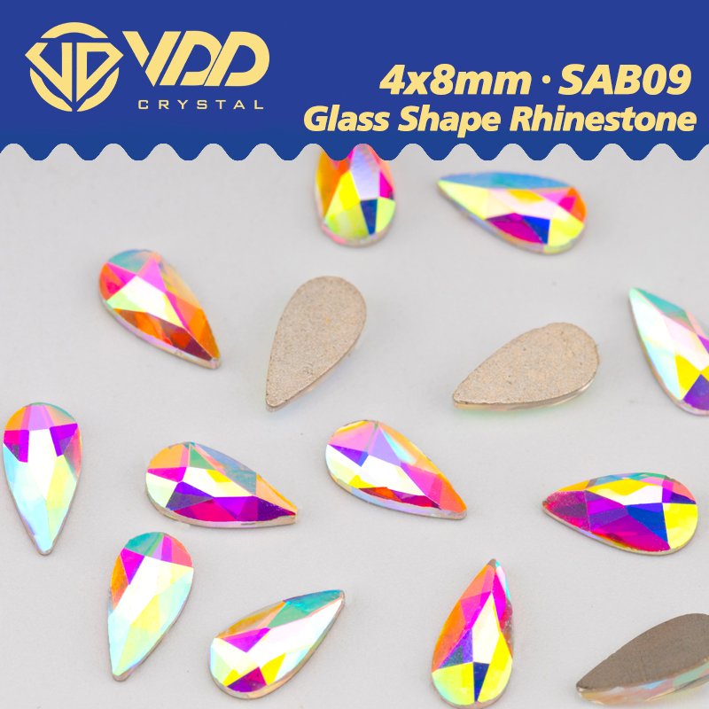 VDD 4x8mm - SAB09 100Pcs Glass Shape Crystal Rhinestones Crystal AB Flatback Glitter Stones For DIY Crafts Nail Art Decorations