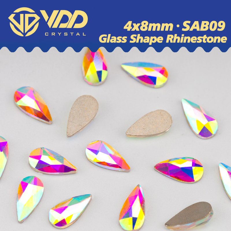 VDD 4x8mm - SAB09 100Pcs Glass Shape Crystal Rhinestones Crystal AB Flatback Glitter Stones For DIY Crafts Nail Art Decorations