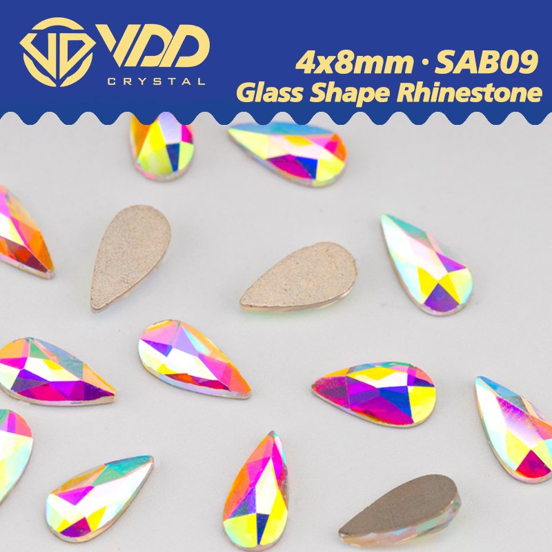 VDD 4x8mm - SAB09 100Pcs Glass Shape Crystal Rhinestones Crystal AB Flatback Glitter Stones For DIY Crafts Nail Art Decorations