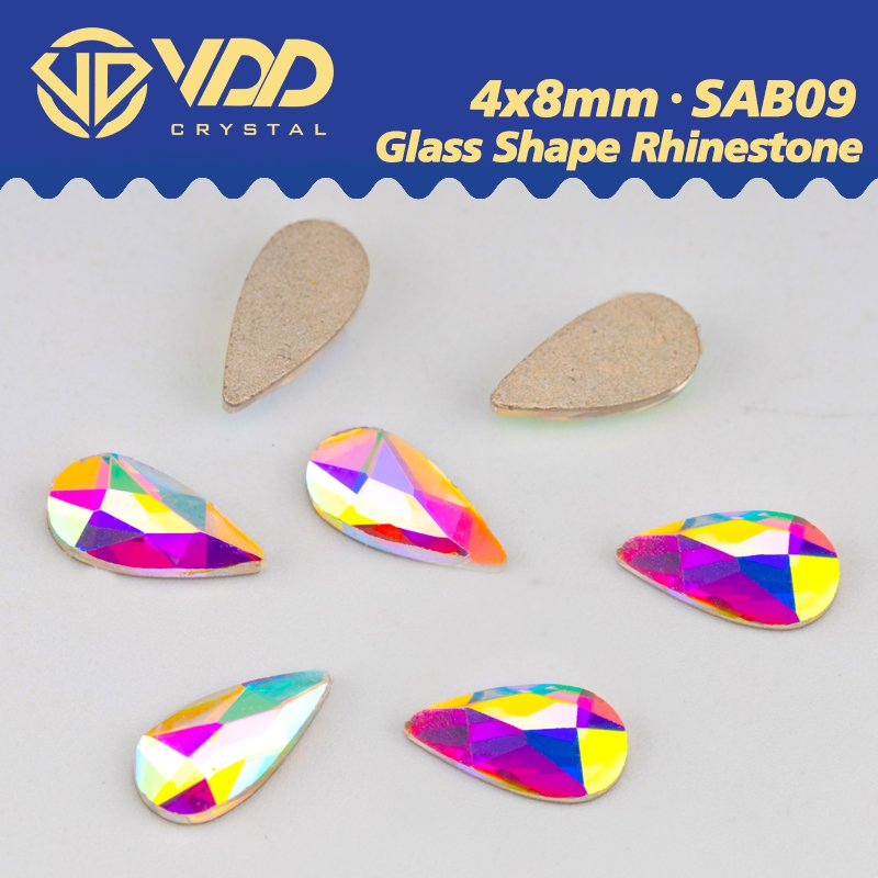 VDD 4x8mm - SAB09 100Pcs Glass Shape Crystal Rhinestones Crystal AB Flatback Glitter Stones For DIY Crafts Nail Art Decorations