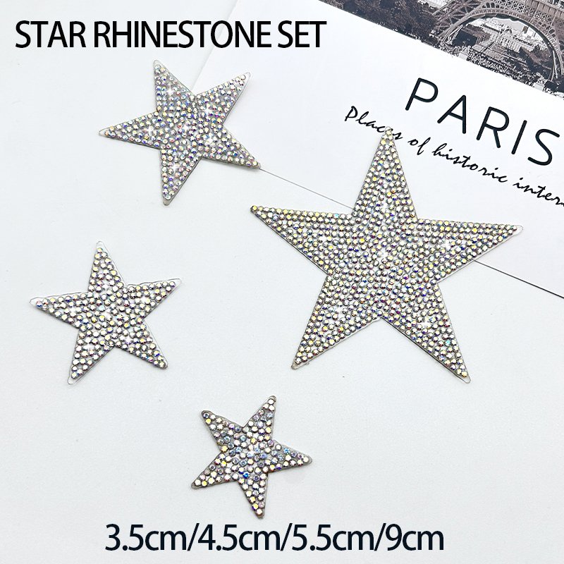 Hot Selling Products 2023 Heat Seal Transfer Beaded Rhinestone Bag Coat Accessory Star Iron On Crystal Rhinestone Patch