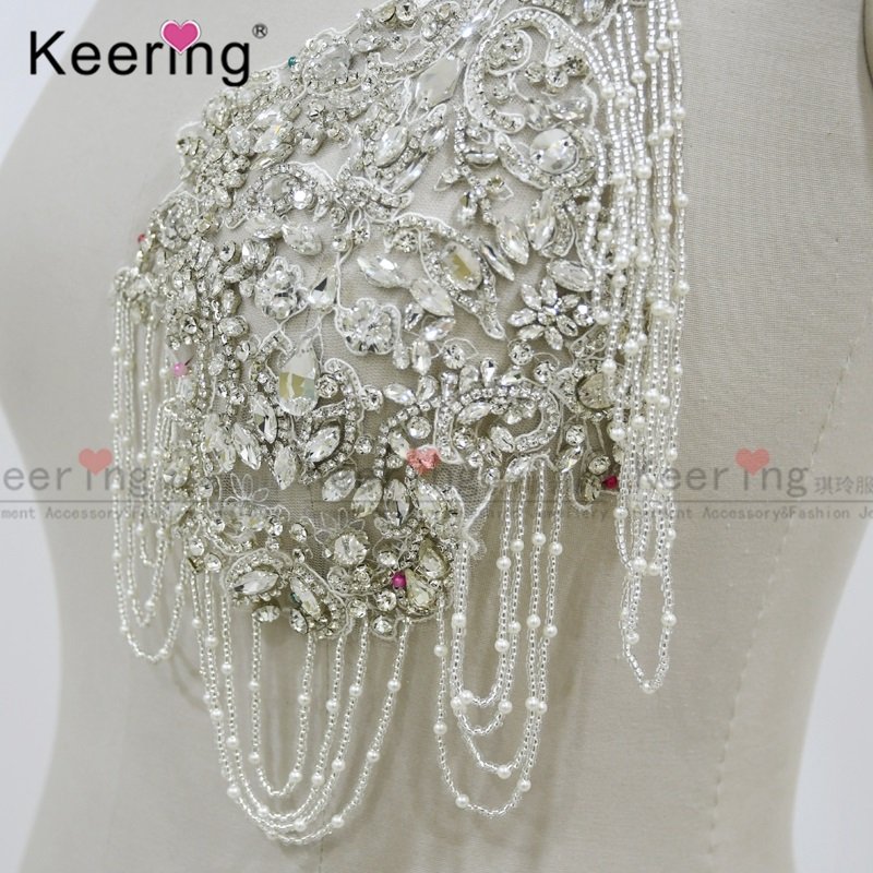 Newest design stone wedding dress rhinestone applique panel WDP-321