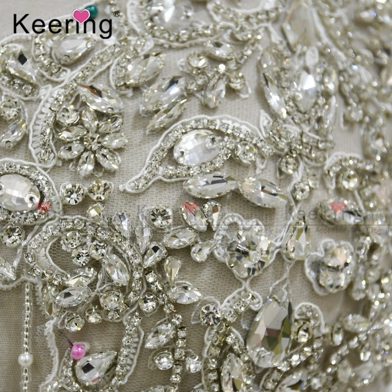 Newest design stone wedding dress rhinestone applique panel WDP-321