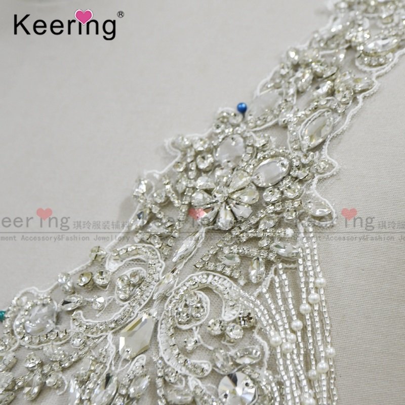 Newest design stone wedding dress rhinestone applique panel WDP-321