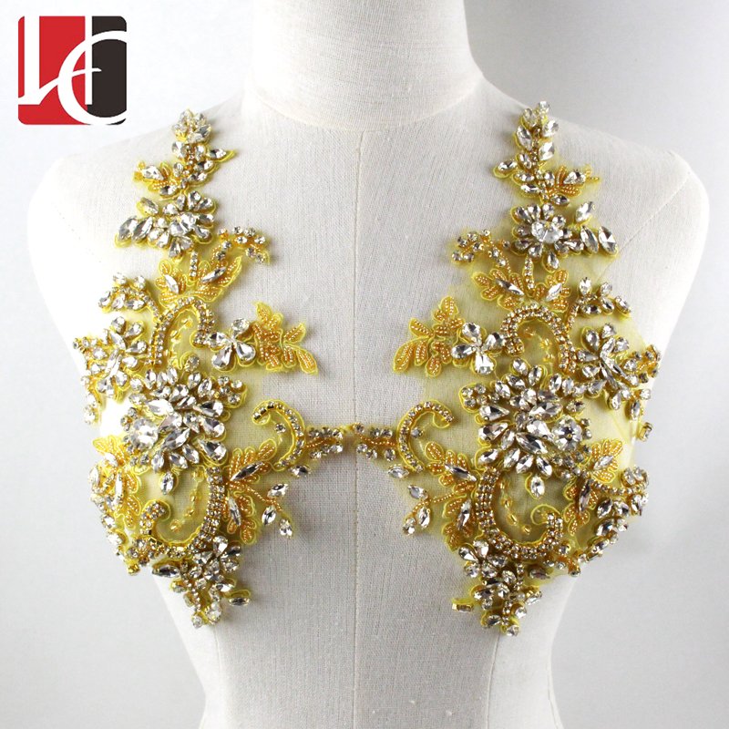 HC-3679 Hechun wholesale handmade lace botton beaded rhinestone applique