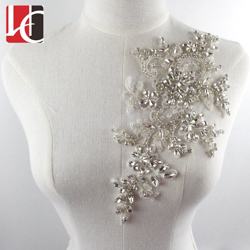 HC-3679 Hechun wholesale handmade lace botton beaded rhinestone applique